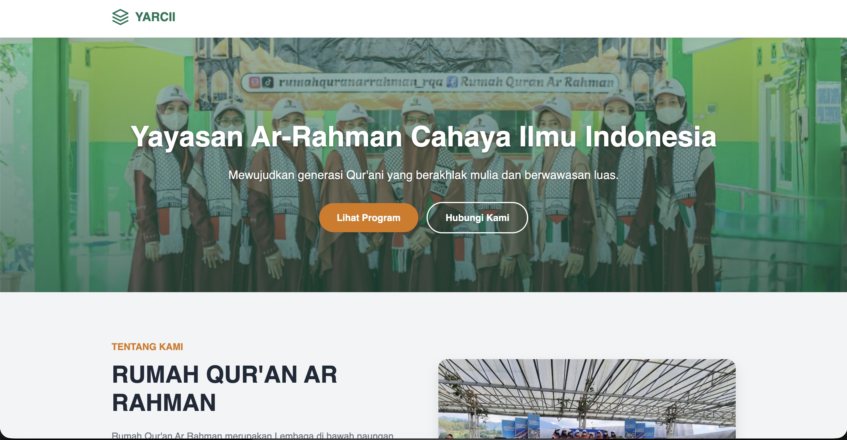 Yayasan Ar-Rahman landing page developed by Daffa Zuhdi Syahada